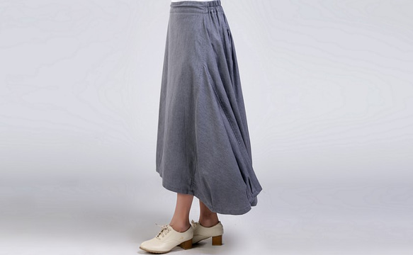綿麻生地 左右丈違いシンプル風ロングスカート 4枚目の画像