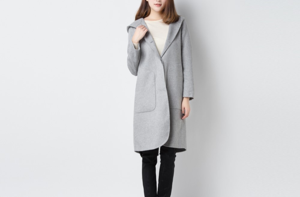 カシミヤ混素材 ダブルフェイスフード付きコート ☆オーダーメイド可☆