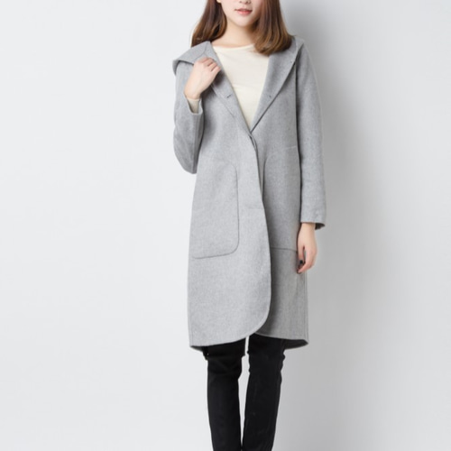 カシミヤ混素材 ダブルフェイスフード付きコート ☆オーダーメイド可