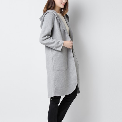 カシミヤ混素材 ダブルフェイスフード付きコート ☆オーダーメイド可