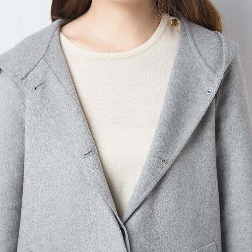 カシミヤ混素材 ダブルフェイスフード付きコート ☆オーダーメイド可