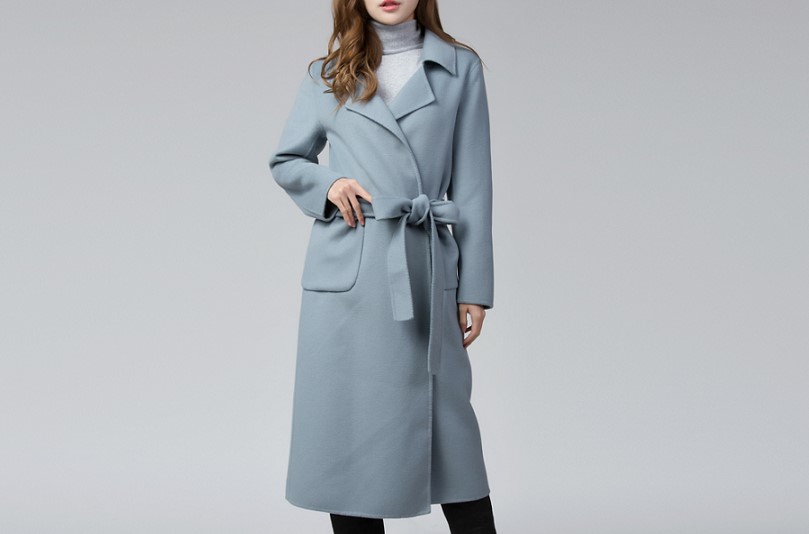 カシミヤ混素材 ダブルフェイスロング丈ベルテッドコート ☆オーダーメイド可☆