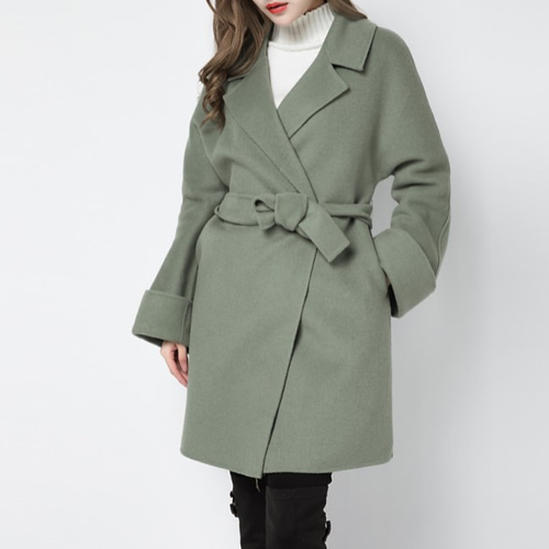 カシミヤ混素材 ダブルフェイスフレア袖ポンチョラップコート