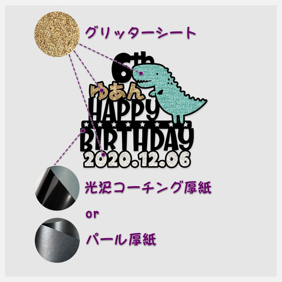 ★名前入り★誕生日ケーキトッパー恐竜 custom made cake topper 6枚目の画像