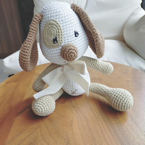 【ハンドメイド】あみぐるみ いぬ あみぐるみ】いぬ 犬 おすわり モールヤーン【191】 あみぐるみ