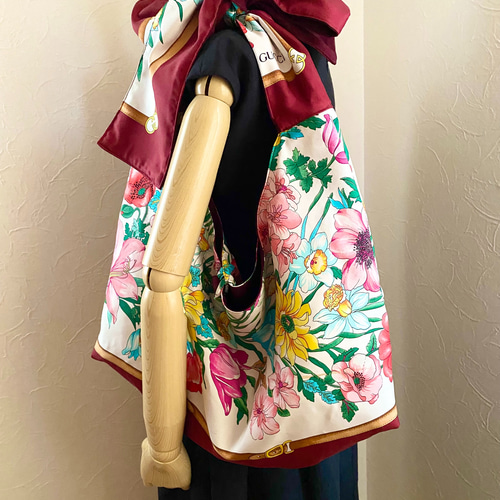 vintage scarf big ribbon bag スカーフリメイクバッグ wine red