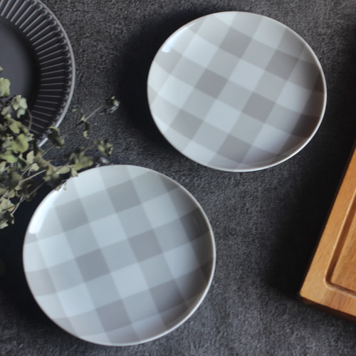 ギンガムチェック グレー】パン皿 ケーキ皿 16cmプレート 中皿