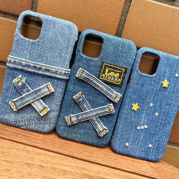 デニム ハンドメイド iPhone スマホケース ポケットステッチ 5枚目の画像