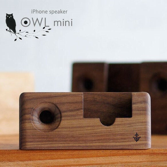 木製iPhone，Galaxy揚聲器Owl mini wallnut 第1張的照片