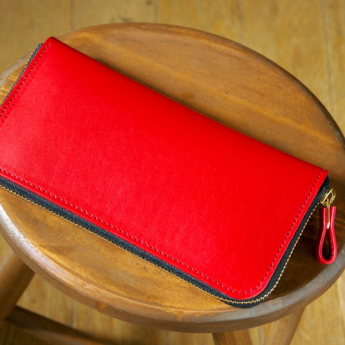 ELMO》ラウンドジップロングウォレット スリム レッド 長財布