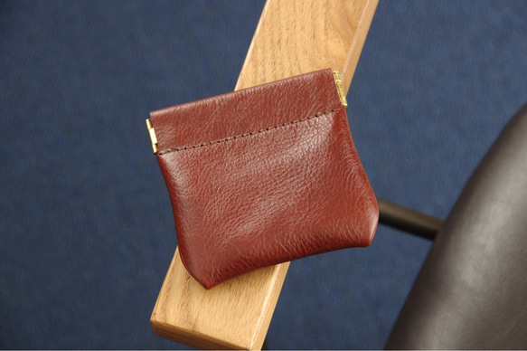 牛ヌメ革・シュリンク》バネ口コインケース ブラウン 小銭入れ・コイン