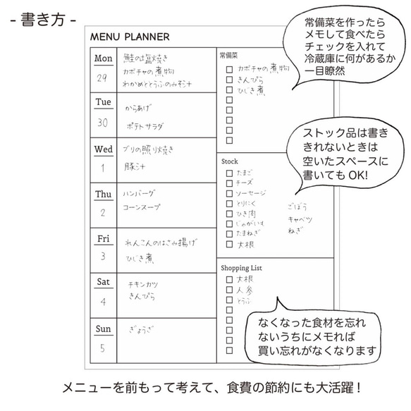 ホワイトボードステッカー　MENU PLANNER　size A4　ホワイト 3枚目の画像