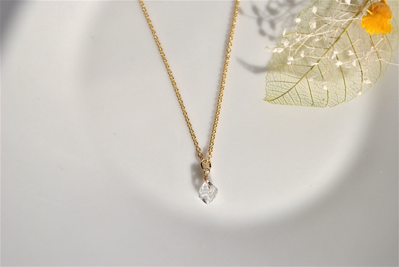 ハーキマーダイヤモンドの一粒ネックレス【14kgf】nk009 3枚目の画像