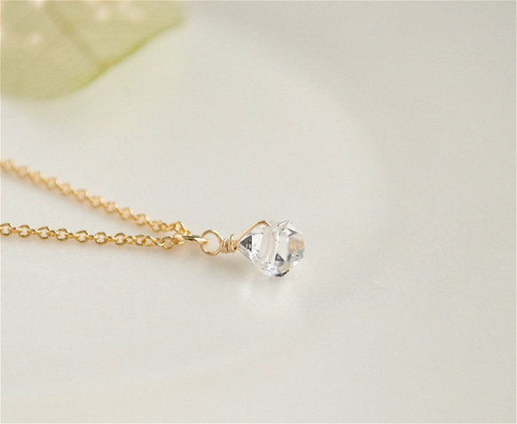 ハーキマーダイヤモンドの一粒ネックレス【14kgf】nk009 4枚目の画像