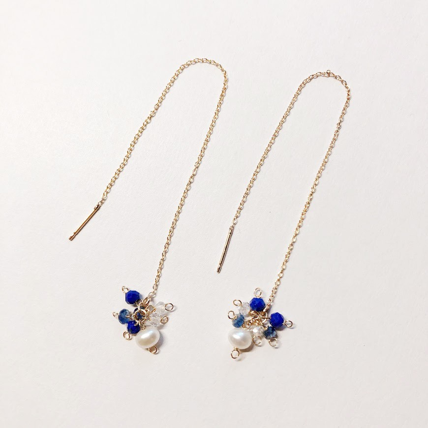 14kgf　ムーンストーン×ラピスラズリ　ピアス　イヤリングピアス（フック・チェーン）