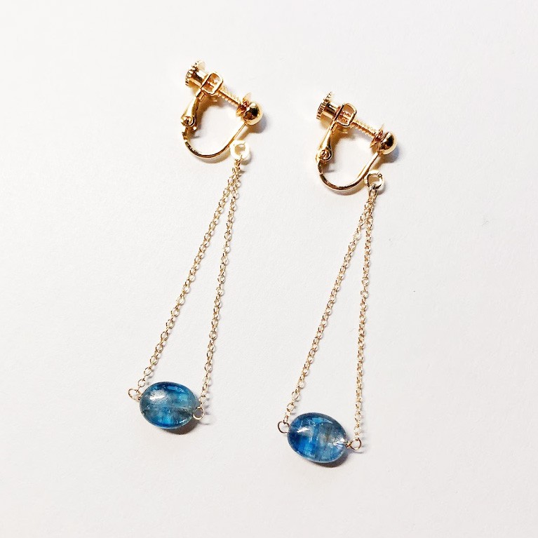 14kgf　カイヤナイト　チェーン　ピアス　イヤリング