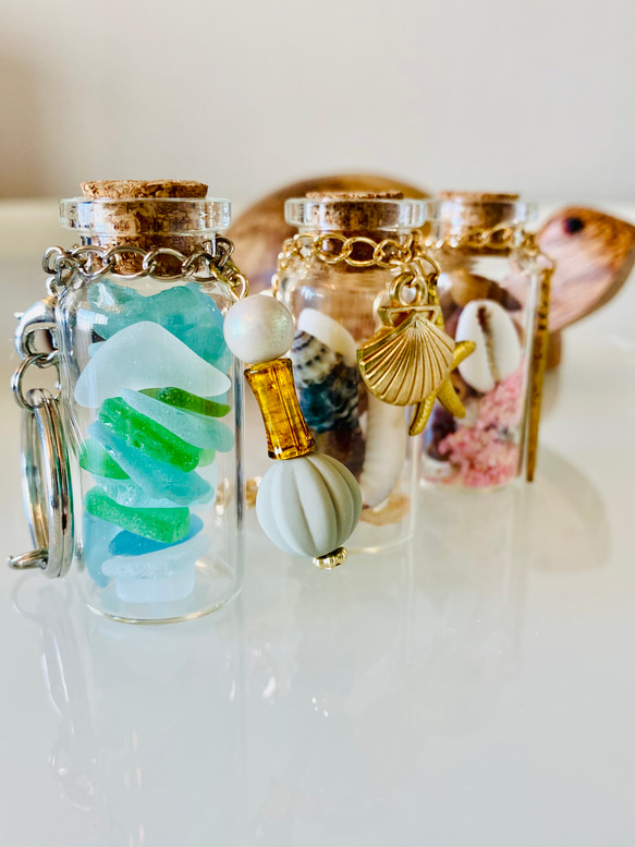 シーガラス貝殻⭐︎奄美大島を詰め込んだギフト3点セット キーリング