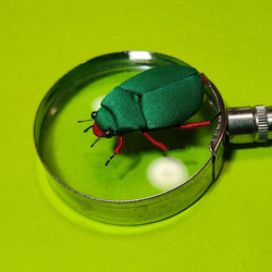 昆虫ブローチ（布）クリスマスっぽいビートル（緑/赤） 2枚目の画像