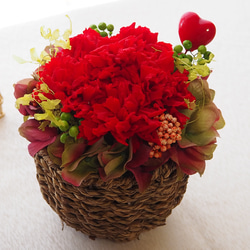 花かごアレンジ✨プリザーブドフラワー　赤いカーネーション　贈り物　ギフト　誕生日　お祝い　敬老の日 2枚目の画像