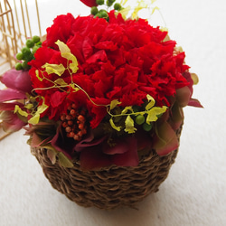 花かごアレンジ✨プリザーブドフラワー　赤いカーネーション　贈り物　ギフト　誕生日　お祝い　敬老の日 4枚目の画像