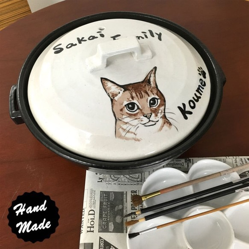 送料無料 】 犬 猫の 似顔絵 ＆ 名入れ 土鍋 8号（ガス＆IH両対応