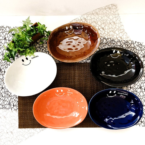 送料無料 】名入れ アメリカン スマイル カレー皿 選べる5color YA-027