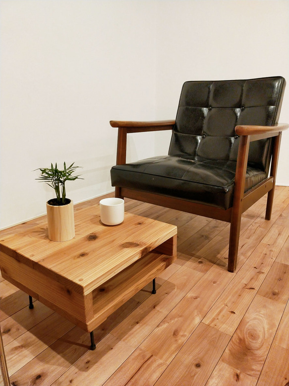 アイアンローテーブル杉無垢材インダストリアルセンターテーブル