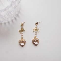 Ribbon & Crystal Heart Pierce / Earring 2枚目の画像