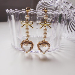 Ribbon & Crystal Heart Pierce / Earring 3枚目の画像