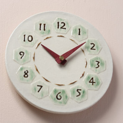亀甲（丸）φ190　陶製掛時計(木製針） 4枚目の画像
