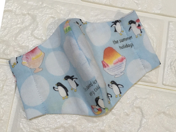 SS/S/M/L　選べる3種　ペンギン かき氷 水玉 子供マスク 幼児 レディース　立体マスク 4枚目の画像