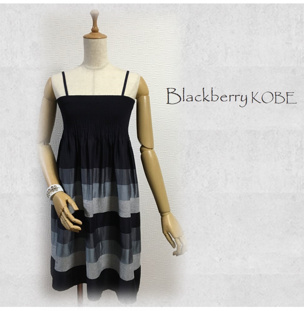 モードな大人っぽいマルチボーダー！シャーリング加工ボリュームギャザーのキャミソールドレス