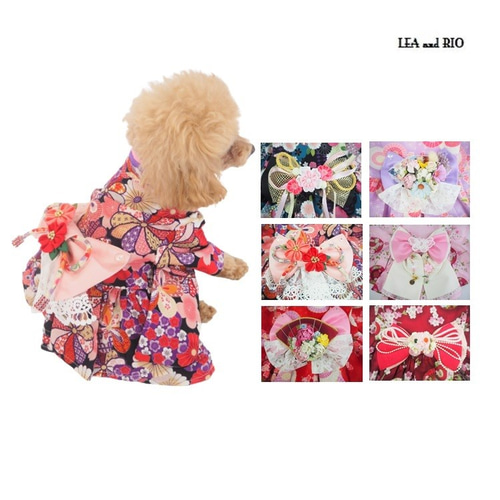 ハンドメイド　ぷっくり花柄ドビー織りバックリボンワンピース　犬服 ハンドメイド ぷっくり花柄ドビー織りバックリボンワンピース 犬