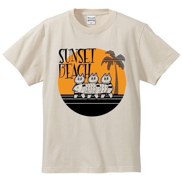 サンセットビーチ ネコ Tシャツ [M] 1枚目の画像