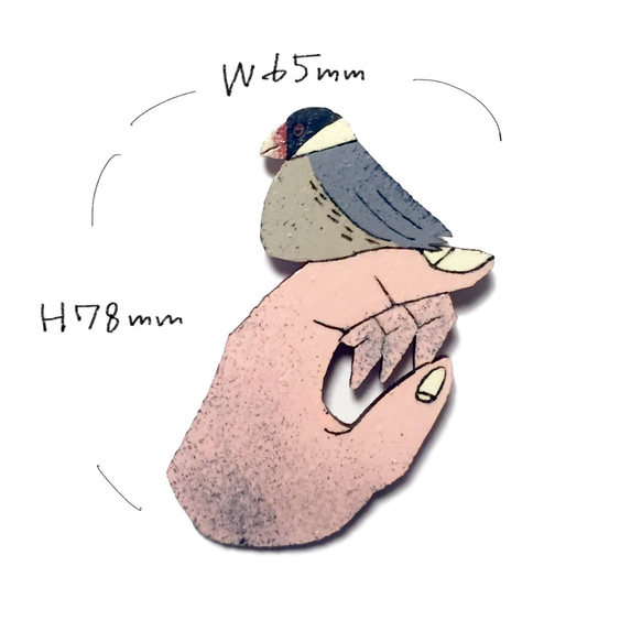 手乗り文鳥　ブローチ 3枚目の画像