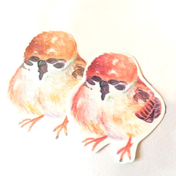 【選べる3種類】冬の小鳥ステッカー2枚セット 絵本風の水彩デザイン 耐水＆UVカット・光沢素材で長期間綺麗 7枚目の画像