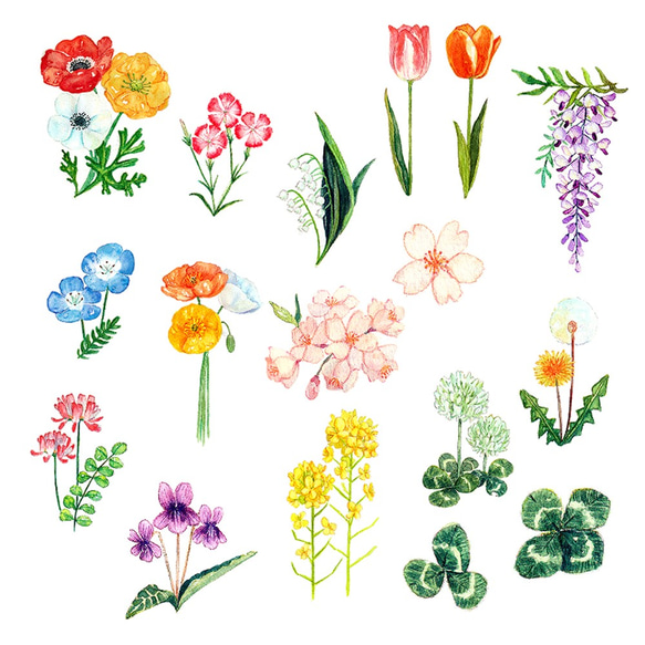 【23枚セット】春の草花フレークシール 全17種類 3枚目の画像