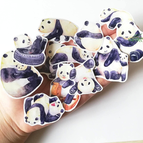 【24枚セット】子パンダの絵本風フレークシール 全12種類 4枚目の画像