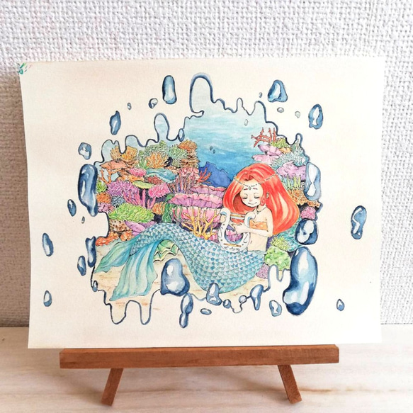 【送料無料・2サイズ】 絵本風マーメイドのトートバッグ 水彩デザイン 4枚目の画像