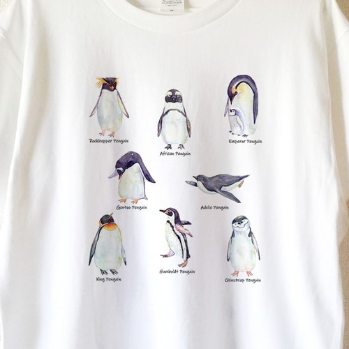 送料無料】ペンギンの図鑑風白Tシャツ～子供から大人までみんなで