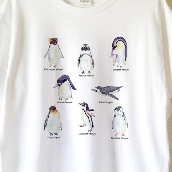 【送料無料】ペンギンの図鑑風白Tシャツ～子供から大人までみんなで使える13サイズ～ 2枚目の画像