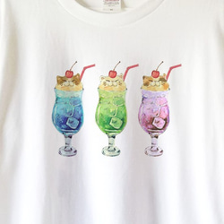 【送料無料】猫の3色クリームソーダTシャツ～子供から大人までみんなで使える13サイズ～ 2枚目の画像