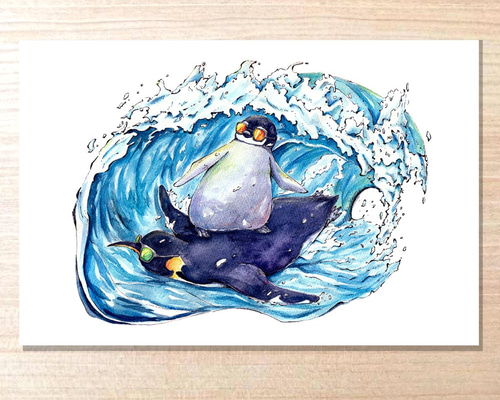 ペンギン　カード　額縁 ペンギンポストカード［みずいろセット］5枚入り ポストカード