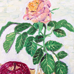 油彩画「リンゴとバラ」誕生日  結婚祝い 結婚式 ディスプレイ クリスマスプレゼント カフェインテリア　インテリア雑貨　 3枚目の画像