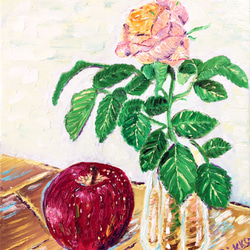 油彩画「リンゴとバラ」誕生日  結婚祝い 結婚式 ディスプレイ クリスマスプレゼント カフェインテリア　インテリア雑貨　 7枚目の画像