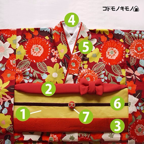 L】市松模様の帯のハレノヒセット 子供服 コドモノキモノ 通販 4286633