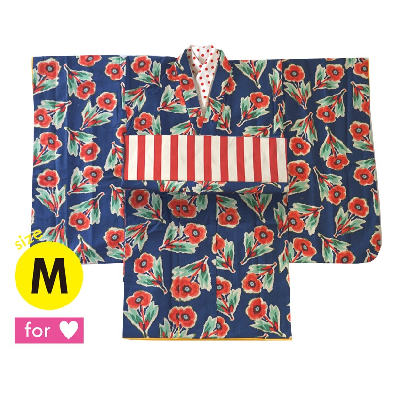 ●【M】ノスタルジックフラワーのキモノ 青 振袖