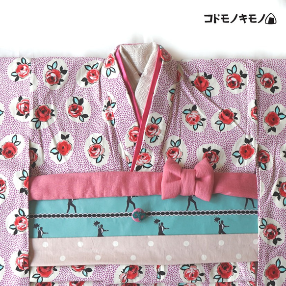 【Ｌ】レトロな薔薇着物 ピンク 振袖★ 3枚目の画像