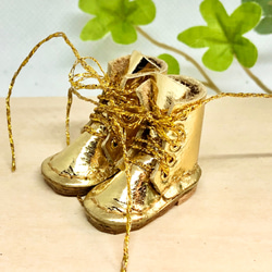 革細工　ミニチュアロングブーツ　金　leather craft miniature boots. 1枚目の画像
