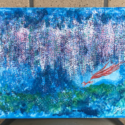 岩絵】藤の花とキツネ 絵画 2900deJ 通販 10055732｜Creema(クリーマ)